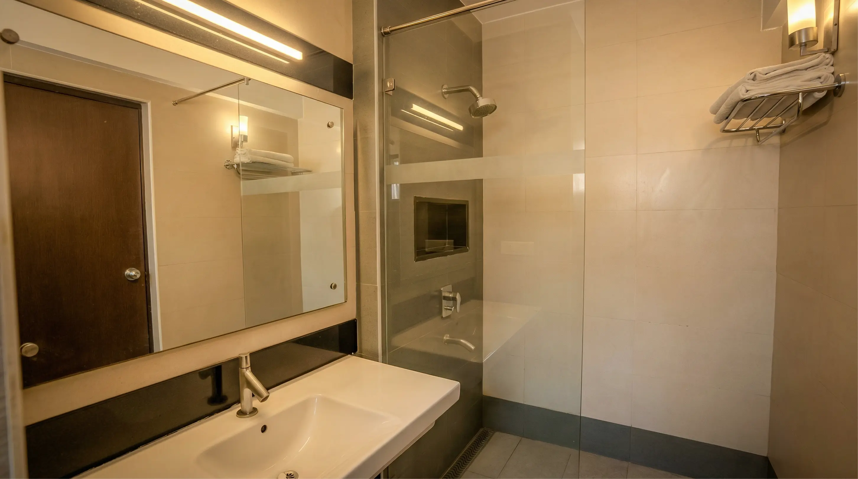 Modern bathroom with vanity and shower